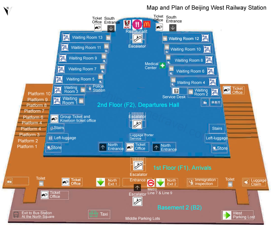 layout map of Beijing West Railway Station, Beijing Xi train station plan