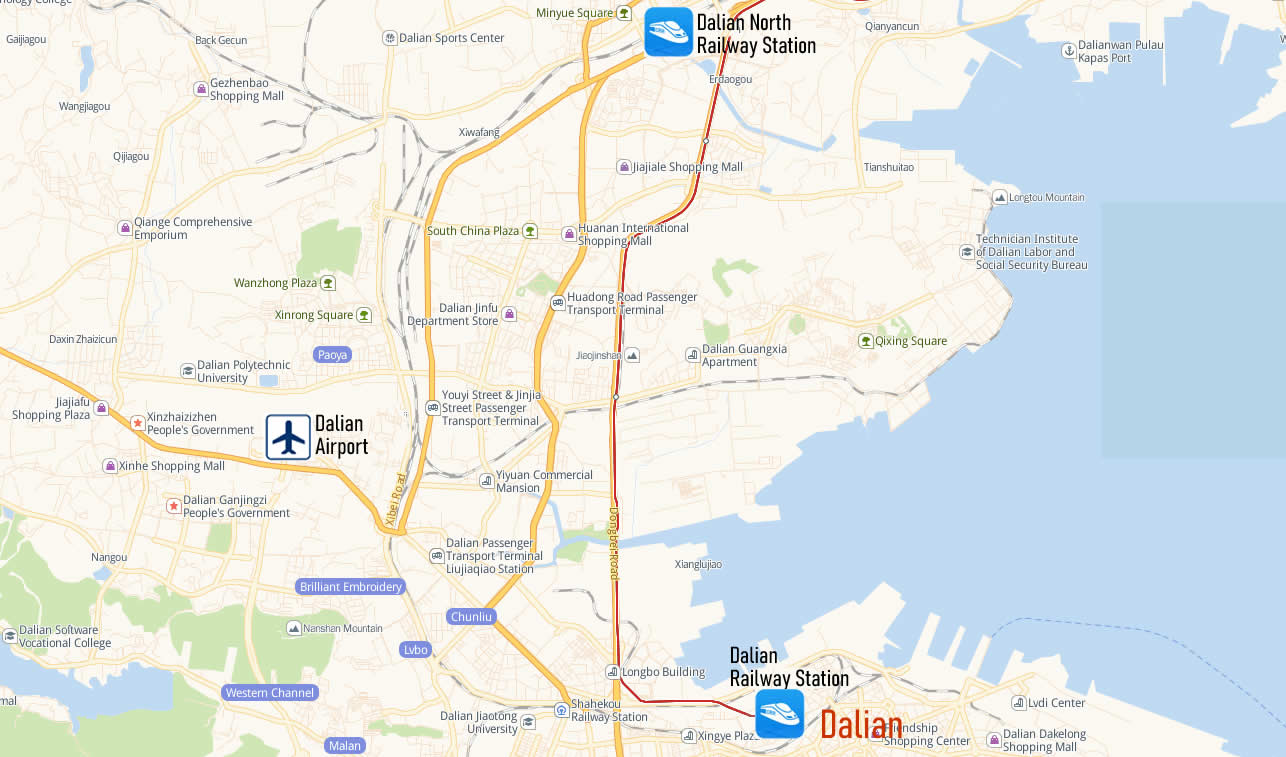 Map of Dalian Railway Station, Map of Dalian high speed train station, location