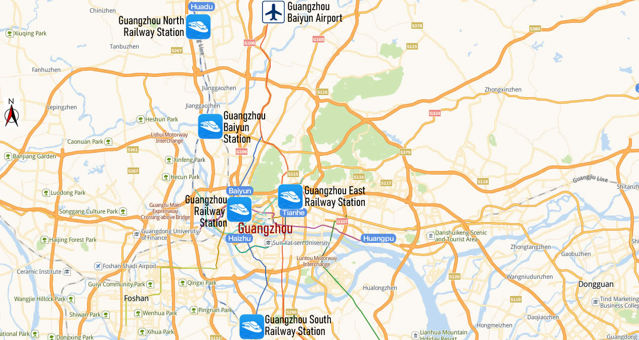 Map of Guangzhou East Railway Station, Map of Guangzhou East high speed train station, location