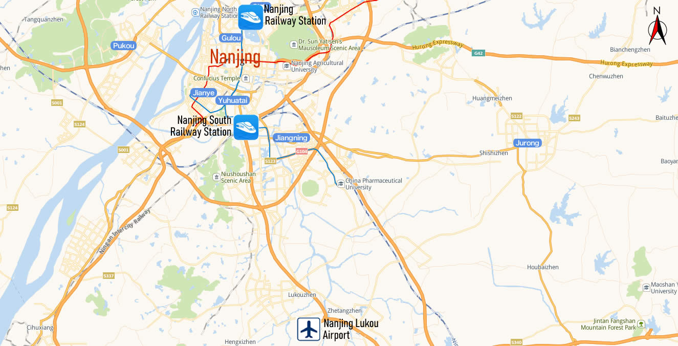 Map of Nanjing Railway Station, Map of Nanjing high speed train station, location