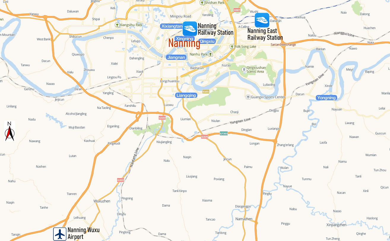Nanning East Railway Station Map, Map of Nanning East high speed train station, location