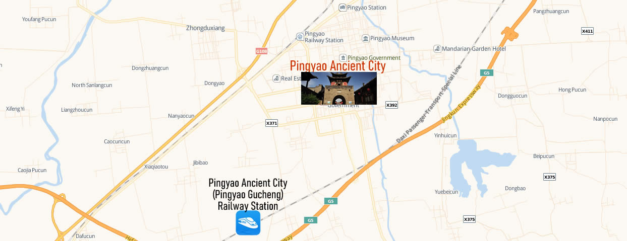 Map of Pingyao Gucheng Railway Station, Pingyao Ancient city railway station map