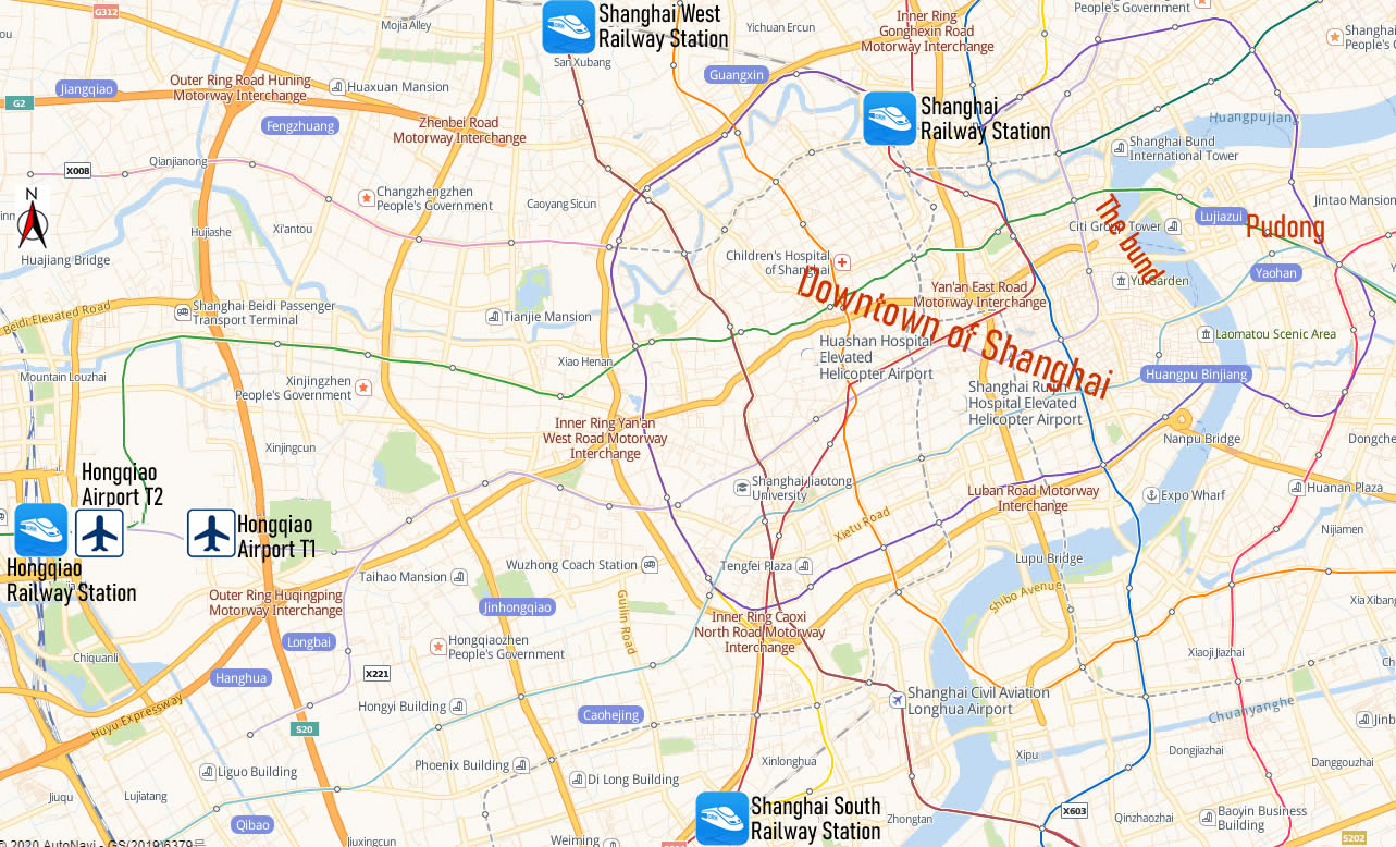 Map of Shanghai South Railway Station, Map of Shanghai high speed train station, location