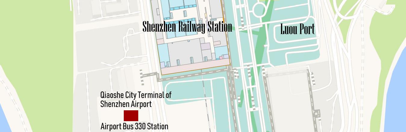 map, location, Airport bus 330 from Shenzhen Railway station, Shenzhen Train Station to Shenzhen Baoan Airport