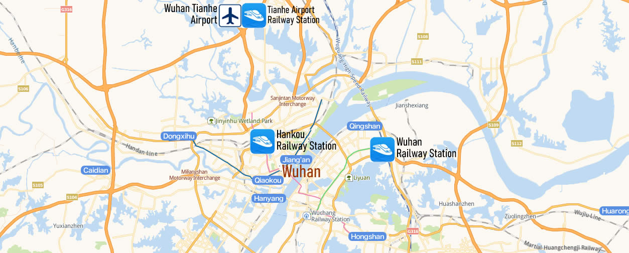 Map of Wuhan Railway Station, Map of Wuhan high speed train station, location