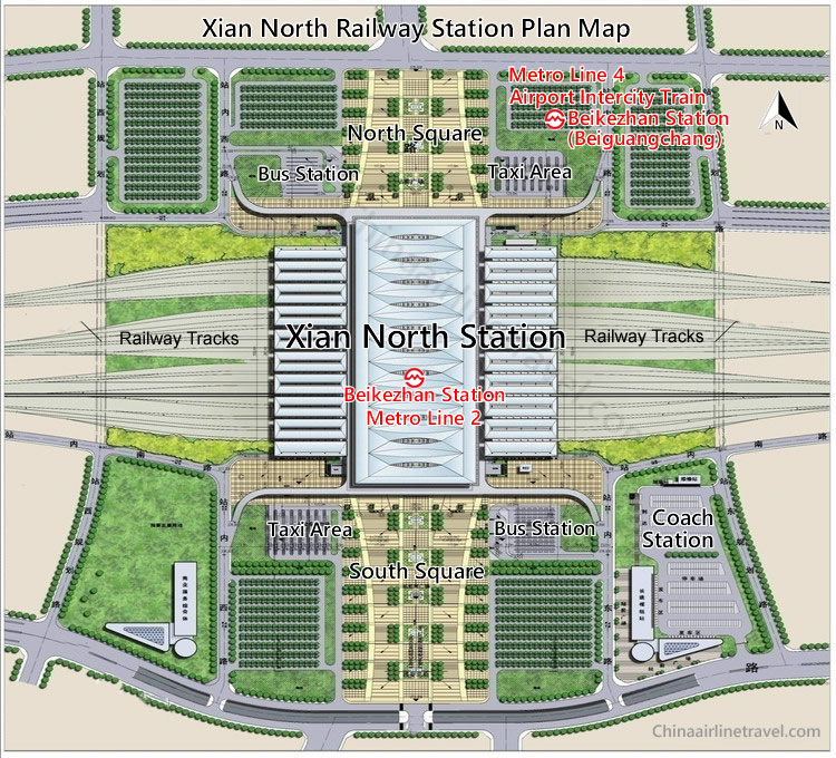 layout, plan, map of Xian North Railway Station, Xian Bei train station map