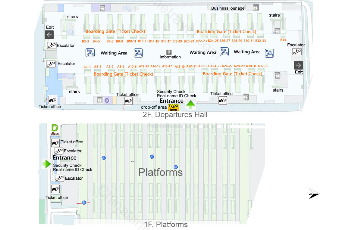 ticket offices map of Xian North Railway Station, Xian Bei train station map