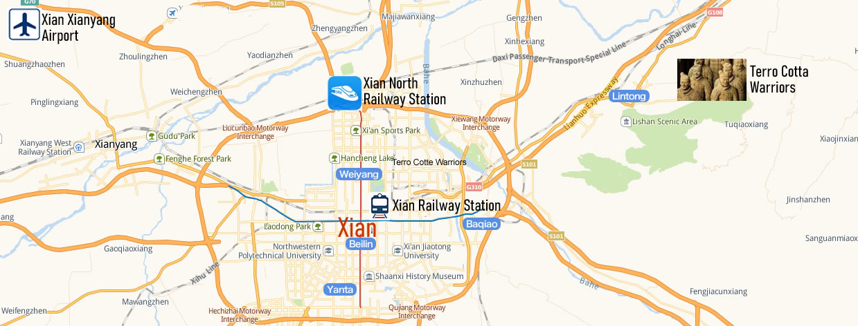 Map of Xian Railway station, Xian Train Station Map