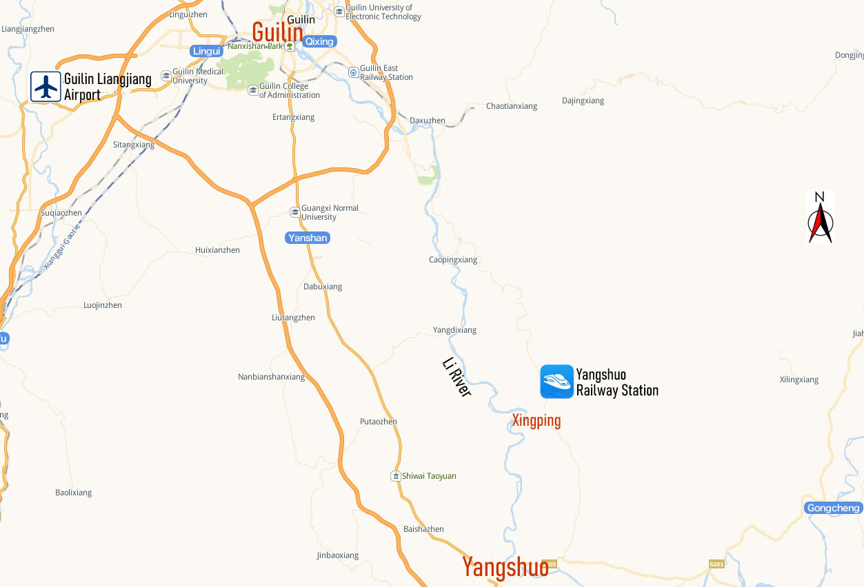 Yangshuo Railway Station Map, Map of Yangshuo high speed train station, location