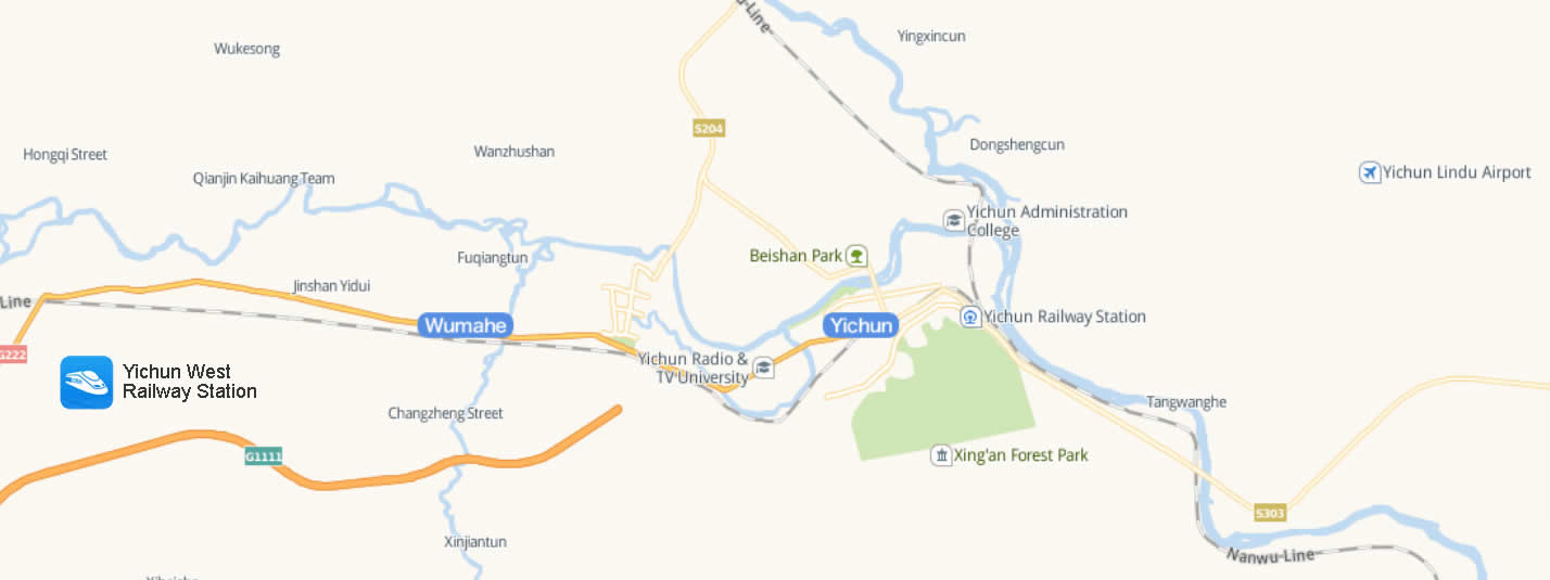 Map of Yichun West Railway station, Yichun Xi Train Station Map