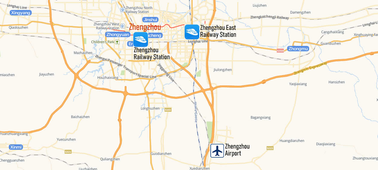 Map of Zhengzhou East Railway Station, Map of Zhengzhou East high speed train station, location